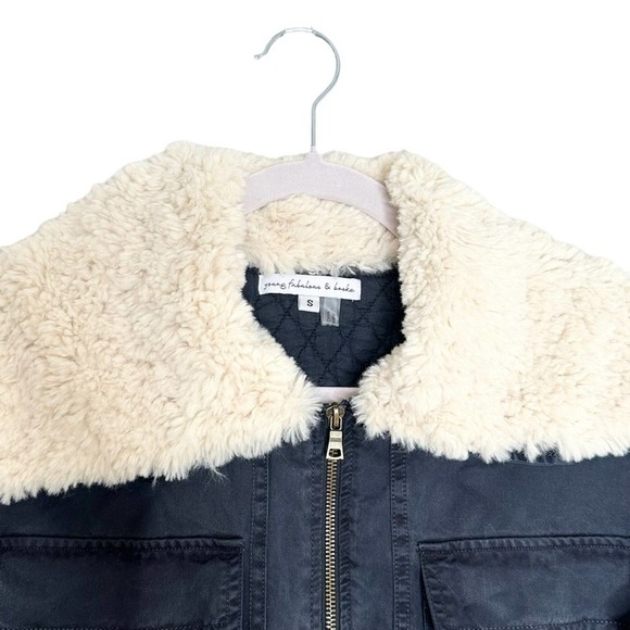 Young, Fabulous & Broke Tencel Blue Sherpa Bomber Jacket Small - Picture 3 of 6